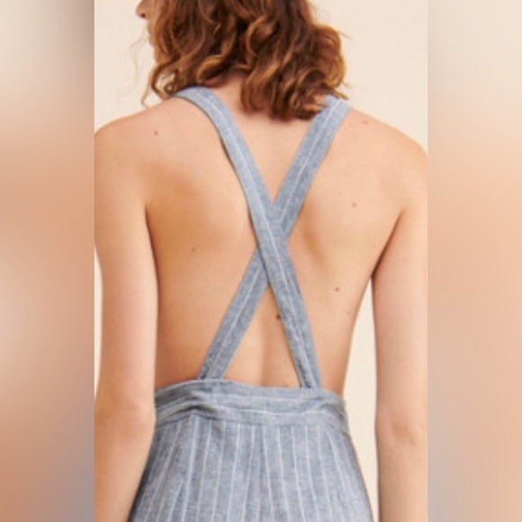 FREE PEOPLE CURRENT AIR  STRIPED OPEN BACK JUMPSUIT BLUE SIZE L NWT - Picture 5 of 12